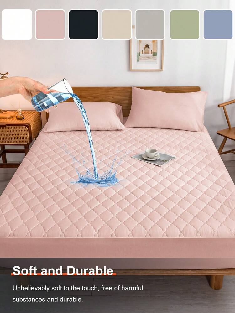 1pc Solid Color Quilted Mattress Protector, Fitted Sheet, Mattress Cover, Breathable, Machine Washable, Suitable For Home, Bedroom, For All Seasons, Dustproof Bedspread, Made Of Soft And Breathable Fabric, Autumn Decor, Room Decor, Back To School, School Supplies - Multicolor - View 30