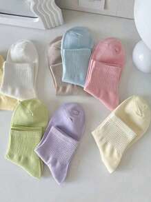 5 Pares de Meias Coloridas Sólidas Variadas, Meias Soquete, Cores Macaron, Meias Curtas Minimalistas, Meias Esportivas para Estudantes, Meias (Sem Cartão de Papel, Sem Etiqueta, Apenas Meias)