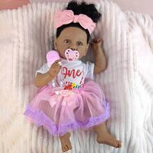 22 Inches Half Glue Reborn Dolls Black Skin Hair Transplanted Cloth Body Simulation Doll Accompanying Play Toys Birthday Gifts