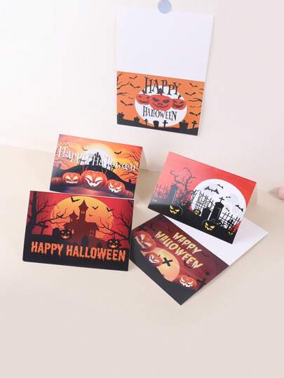 6 Sheets/Pack, Halloween Greeting Card - Blank Inside, Halloween Invitation Card, Info Card Set - Greeting Cards In Various Designs With Vintage Halloween Pattern Cover For Blessings, Commemorations And Holiday Gifts(With 6 Envelopes + 6 Round Stickers),Essential Supplies For The Holidays