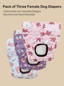 3片装可重复使用、可水洗的高品质狗狗尿布，时尚图案，适合小型和中型犬、幼犬和哺乳期母犬，保暖内裤 - 彩色 - 查看 2