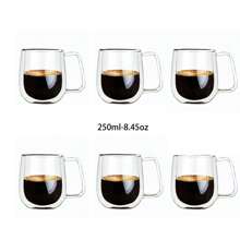 1-2-4 件套，350ml/250ml 简约透明双层玻璃杯，隔热时尚，带手柄，适合咖啡、果汁，多用途使用，适合返校