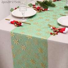 2pcs/Set Christmas Gold Snowflake Table Runner 11*197 Inches, Shiny Gold Foil Decor For Christmas, Holidays, Home, Party, Kitchen, Daily Use, DIY