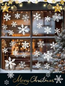 4sheets/Set, 137 Sheets Christmas Window Stickers - 4 Sheets Christmas Window Stickers Snowflake Christmas Decoration Christmas Window Stickers Holiday Window Stickers Winter Decoration Holiday, Snowflake Window Stickers - Static White Snowflake Christmas And Winter Door Decorations - Multicolor - View 4