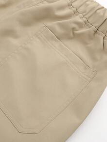 1 件青少年男孩休闲户外口袋卡通印花工装裤，春夏秋 - 卡其色 - 查看 8