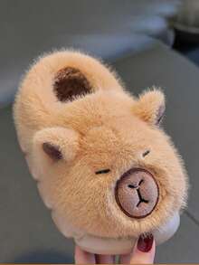 1 par de pantuflas con estampado de animales de dibujos animados para niños, con forro cálido, zapatos de interior para el hogar para niños y niñas en otoño/invierno, pantuflas antideslizantes para niños, aptas para uso en el hogar y al aire libre