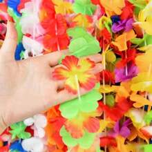 55 Pcs Artificial Hawaiian Flower Wreath Necklace, Hawaiian Theme Party Garland For Summer Beach Party, Wedding, Birthday Decorations Supplies,For Holiday Wedding Beach Birthday Decorations Party Supplies Wreaths Headbands Holiday Wedding Beach Birthday Decorations (Random Color)