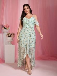 Mgiacy Women's Random Print Casual Off-Shoulder Dress - Mint Green - View 4