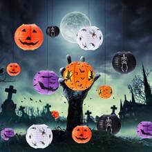 10pcs Halloween Pumpkin Paper Lanterns - Paper Lanterns With Spiders, Bats, Skulls & Pumpkins, Suitable For Halloween Party, Wedding, Garden, Bedroom, Bar, Indoor & Outdoor Decorations, No Electricity