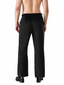 Men's Flared Suit Pants Solid Mid-Rise Bell Bottoms Trousers For Daily Life Party Occasions And More - 黑色 - 查看 6