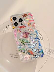 1pc Minimalist Fish Pattern Waterproof, Fingerprint-Proof, Scratch-Resistant Transparent IMD Soft Glossy Smooth Phone Case Compatible With Apple 16/16 PLUS/16 PRO/16 PRO MAX Shockproof Anti-Fall - Multicolor - View 1