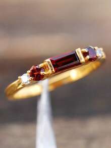 1pc Elegant Bohemian Vintage Inlaid Red/Yellow/Green/Black Cubic Zirconia Women's Ring, Engagement Jewelry Suitable For Men And Women, Gift For Family/Friends/Lover - Red - View 2