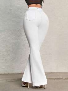 Pantalones acampanados de mezclilla de cintura alta para mujer en color blanco - Blanco - Ver 5