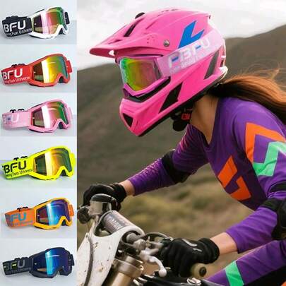 FBFU Ski Goggles & Cycling Glasses, Suitable For Road Cycling And Off-Road Use; Available In Black, White, Red, Pink, Yellow, Orange Frames And Blue, Gold, Pink Lenses, Great Gift For Friends, Christmas