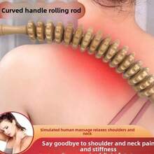 1PC Wooden Massage Roller With 12 Pressure Points, Curved Honeycomb Wood Body Roller For Cellulite Reduction And Body Shaping, Manual Neck Back Leg Arm Relaxation Tool, Home Spa Self-Care, Foldable Design - Beige - View 4
