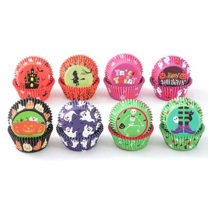 100pcs,Halloween-Themed Cupcake Liners, Heat-Resistant And Oil-Proof Cake Bases, Muffin Cups