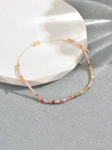 1pc Natural Stone Adjustable Rice Bead Pull Cord Bracelet