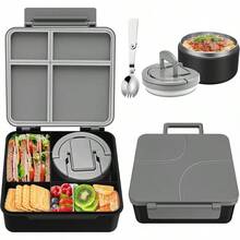 Lonchera Bento para Niños con Termo de Sopa de 8oz, Contenedores de Comida a Prueba de Fugas para Niños con 4 Compartimentos, Termo Aislado para Comida Caliente para la Escuela, Viaje-Púrpura - Negro - Ver 13
