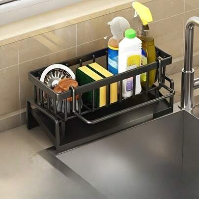 Super Space Saving Plastic Kitchen Sink Storage Rack, Sink Storage Rack, Soap Storage Rack, Brush Storage Rack, Cloth Rack - Durable Countertop Drainage Rack For Washing Dishes And Storing Utensils, Compact Design, Suitable For Small Kitchens