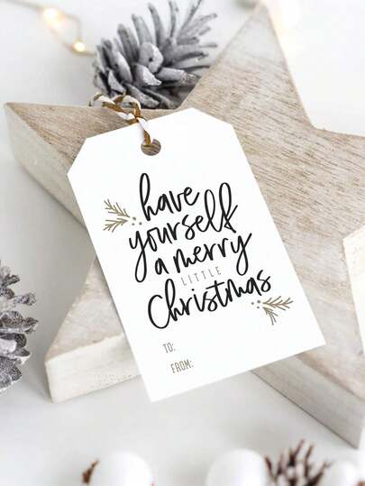 50个/包 圣诞快乐迷你标签，金色和黑色，非常适合节日、派对和庆祝活动 - 是完美的节日礼物！