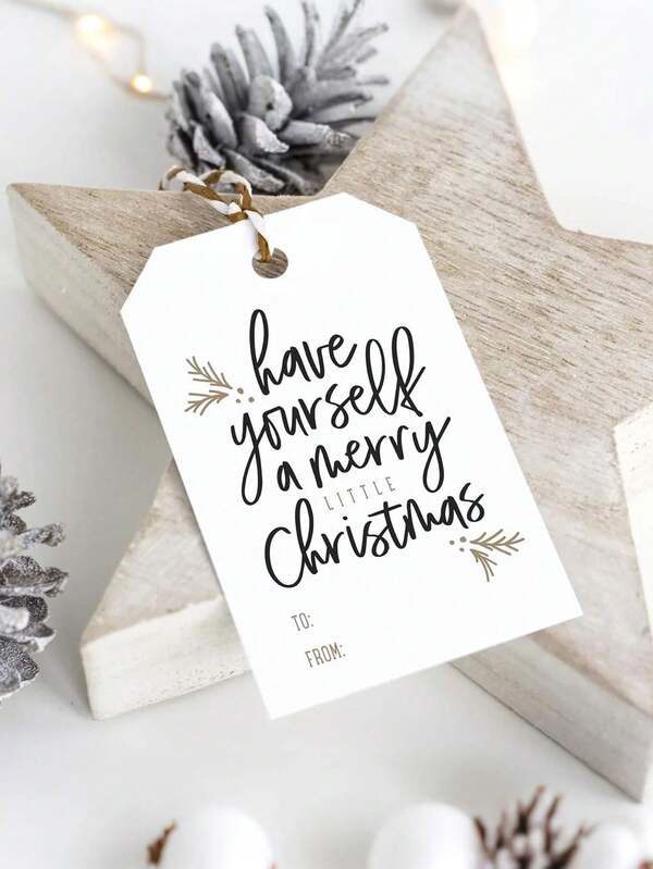 50个/包 圣诞快乐迷你标签，金色和黑色，非常适合节日、派对和庆祝活动 - 是完美的节日礼物！