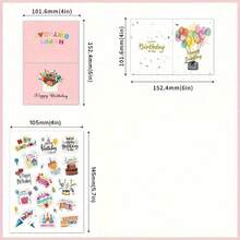 20张生日快乐贺卡套装，含信封和贴纸，DIY组合，创意祝福留言卡，学校用品，返校 - 彩色 - 查看 3