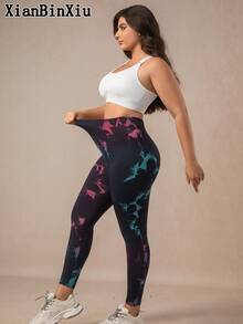 XianBinXiu 1 件女式加大码健身运动紧身裤，印花高腰休闲紧身裤，适合所有季节