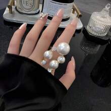 Women Open RingPearl Ring For Women Promise Stacking Pearl Rings Adjustable Open Pearls Finger Ring  Personality Christmas Pearls Jewerly Prom Dress Jewerly - Kiểu-a - Xem 4