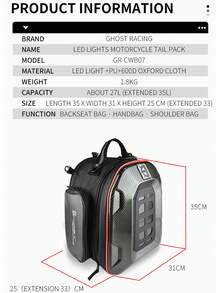Expandable Motorcycle Helmet Storage Bag – LED Strip (No Battery), Waterproof, Multi-Functional - Black - View 5