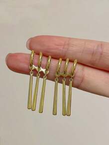 1pc Anime Style Unisex Earrings, Single Piercing Can Wear 3 Pendants, Unique Design Long Tassel Earrings, Suitable For Cosplay, Daily Wear - Gold - View 6