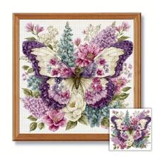 1set 40x40cm/15.7x15.7Inch DIY Cross Stitch Kit Frameless, Butterfly And Flowers, Stamped Cross Stitch Kits, Embroidery Set For Home Decor, Includes Patterned Fabric & Threads, Perfect For Living Room Entrance Or Bedroom Decoration And A Beautiful Piece Of Art - Multicolor - View 3