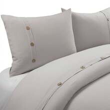 LUSH DECOR Belgian Flax Prewashed Linen Rich Cotton Blend Duvet Cover White 3Pc Set King/Cal King Halloween-Fall Decor-Room Decor - Gray - 查看 5