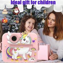 儿童即时打印相机，1080P 高清视频录制，适合幼儿的高清数码摄像机，数码变焦，适合 4 5 6 7 8 9 10 岁女孩的便携式玩具，适合 3-12 岁男孩和女孩的圣诞节生日礼物 - 彩色 - 查看 8