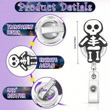 4 Pieces Halloween Retractable Badge Reel Acrylic Ghost Pumpkin Badge Holder Nurse ID Badge Holder With Alligator Clip Glitter Halloween Decorative Badge Reel For Student Teacher Doctor Nurse - 4PCS - View 5