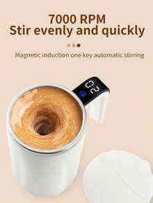 1 个自动搅拌杯，便携式 304 不锈钢电动咖啡杯，带温度显示，USB 充电，200mAh 电池，ABS 材质，易于携带和清洁，适合家庭和办公室使用，理想的节日礼物 - 彩色 - 查看 4