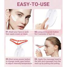 New Face And Neck Massage Tool, 7 Color LED Ladies Skin Care Facial Massager For Facial Skin Care - White, 500mAh Lithium Battery