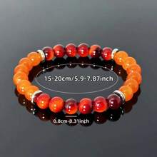 Goodwaro 1pc Prosperity & Good Fortune Elastic Bracelet - 8mm Orange Crystal With Red Gradient Stone, December Birthstone, Perfect Gift For Any Occasion, Gift For Women Men