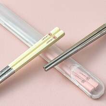 Portable 24CM 316 Stainless Steel Chopsticks With Cutlery Box, Cute Cartoon Pattern Chinese Chopsticks , High Temperature Resistant And Reusable Sushi Stick, Mildew Resistant Tableware, Dishwasher , Suitable For Student And Adult Use In Home, School, Office, Outdoor Camping, Picnic, Travel - Multicolor - View 9