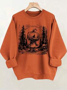 Halloween Scary Pumpkin Black Forest Halloween, Women Winter Clothes, Women Fall Clothes, Nightmare Before Christmas, Halloween, Halloween Costumes For Women, Women's Casual Loose Fit Round Neck Long Sleeve Sweatshirt - Multicolor - View 1