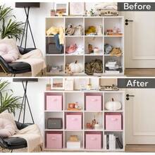 ARISE-Cubos de almacenamiento de 31 x 31 x 31 cm pulgadas, paquete de 6 contenedores de almacenamiento grandes y resistentes, asas dobles, plegables, cubos organizadores, cestas de tela para organizar - Rosa - Ver 4