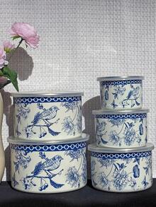 1 Set Enamel Bowls/Buckets/Pots, Food Storage Containers With Lids, Available Sizes: 10/12/14/16/18cm. 1 Set Covered Soup Pots With Gold Rim, Sizes: 16/18/20cm. Suitable For Storing Fruits And Vegetables, Round Flip-Top Lids , Elegant Design, Great Gift For Kitchen, Living Room, Patio And Dining Table.