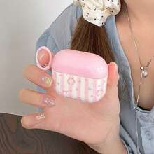 兔子条纹和花卉双层耳机盒 + 吊坠套装，适用于 Apple Pro 2 保护套/Pro 保护套/4 保护套/3 保护套/2 保护套，时尚女士耳机盒，简约耳机盒，Apple 耳机盒，Apple 耳机保护套 - 粉色 - 查看 4