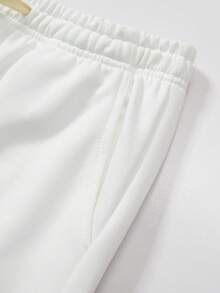 Men's Knitted Straight Leg Pants, Letter Print High Street Casual Loose Fit Sweatpants, Lightweight For Spring, Autumn & Summer - 白色 - 查看 5