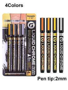 Liquid Gold Chrome Markers, Permanent Reflective Metallic Gold Paint Pen, High Gloss Car DIY Model Painting, Touch Up Repair Kit For Plastic Metal Glass Fabric Ceremic Resins(Gold/Silver/Red Gold/Copper Gold)