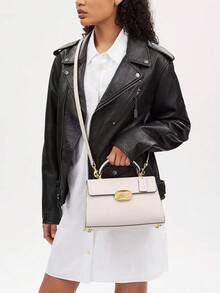 Coach Eliza Leather Crossbody Bag For Women Top Handle Clutch Purse Flap Closure Handbag Purse Ladies White Minimalist Bag With Detachable Strap,CP006 IMCHK - White - View 2