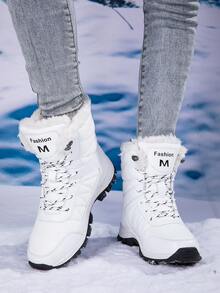 STARNOVO 1双女士冬季雪地靴，保暖加厚高帮雪地鞋，防滑户外滑雪靴，秋冬户外高帮踝靴，保暖外套，防滑雪地旅行黑色滑雪鞋，尺码35-42 - 白色 - 查看 5