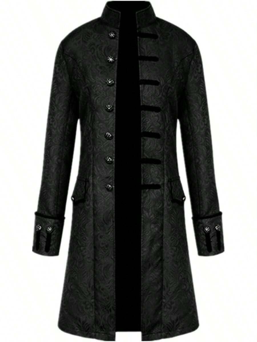 Mens Vintage Tailcoat Goth Long Steampunk Victorian Frock Coat, Retro Fashionable - Black - View 1