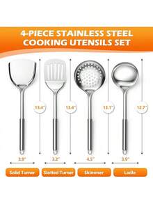 E-Far Cooking Utensils Set, 10-Piece Stainless Steel Kitchen Utensils With Holder, Metal Heat Resistant Kitchen Cookware Tool Spatula Set For Cooking, Easy Clean & Dishwasher