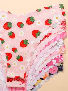 7pcs/Pack - Women's Wavy Trim Sexy & Comfortable Floral Print Seamless Triangle Panties, Pink & Red Shades