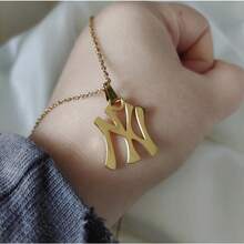18K Gold Plated - Silver New York Necklace Stainless Steel Pendant Necklace Link Chain NY Pendant High Polished Finish Gift Idea2025 - 銀色 - 查看 8